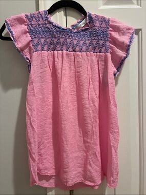 Pink Smocked Flutter Sleeve Dress